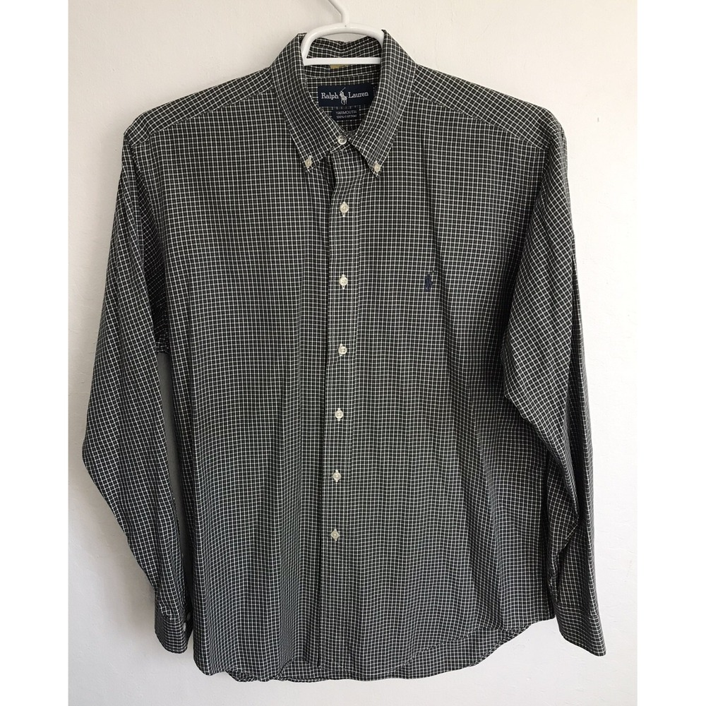Ralph Lauren Yarmouth Mens 16 34/35 Black White Check Cotton Button Down Shirt
